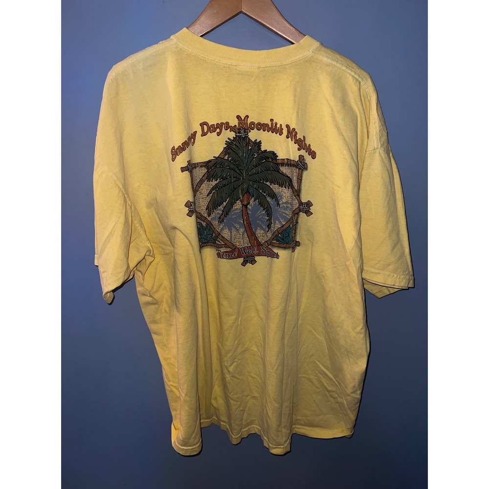 Vintage Anvil St Maarten Graphic T-Shirt Yellow 2XL Sunny Days Moonlit Nights